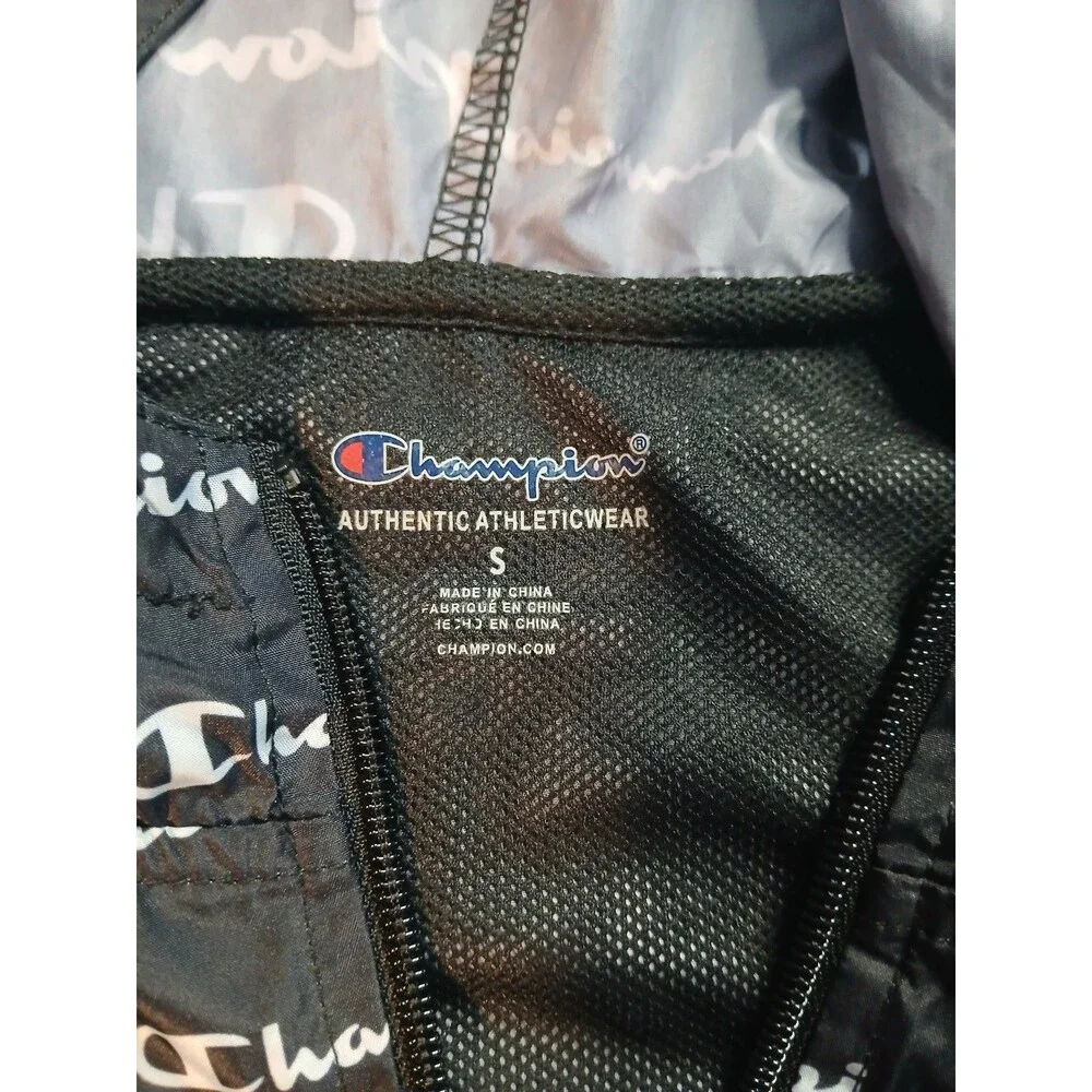 Champion Boys Windbreaker Jacket Medium S Small Black White All Over Print Zip